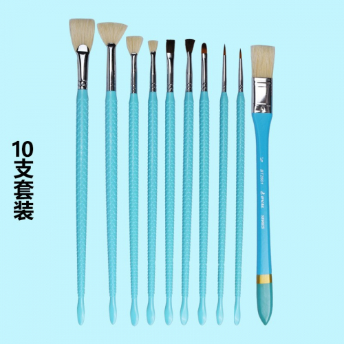 创意水粉笔美人鱼塑料杆画笔 猪鬃油画扇形笔塑料杆画笔图1