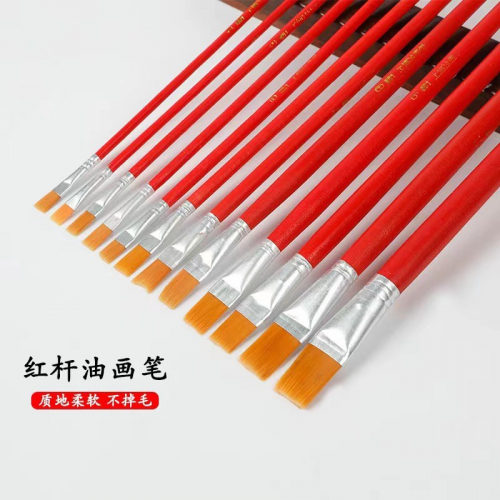 多种型号画笔可选红杆油画笔平头尼龙毛画笔水粉丙烯美术画笔图5