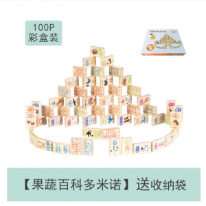 木制多米诺骨牌积木质儿童益智力玩具3-4-5-6岁动脑100粒男女孩