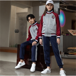 春秋季校服小学生班服幼儿园男童女童酒红色两件套南韩丝运动套装