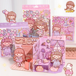 阿卡酱立体安静书 卡通少女心手工自制diy材料包立体场景贴纸书