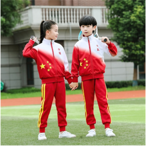班服小学生校服春秋装中国风红色儿童运动服套装三件套幼儿园园服