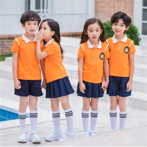小学生校服橙色班服夏装短袖英伦风毕业服夏季橘色套装幼儿园园服