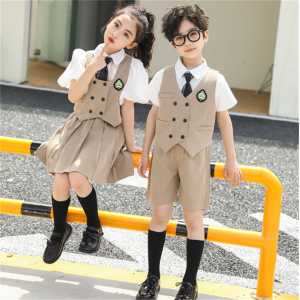 演出服夏季英伦风高端西装马甲套装男女童毕业照小学生班服