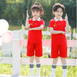 夏季套装中国小学生校服儿童班服运动会红色国旗两件套