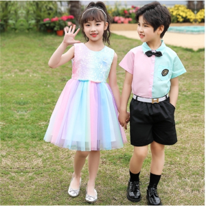 夏装合唱服夏季小学生短袖校服诗歌朗诵连衣裙大班毕业照服