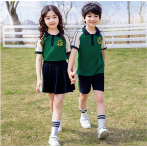夏装学院风运动服两件套绿色儿童班服小学生校服套装潮