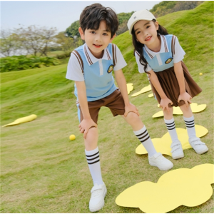 幼儿园园服夏装拼色短袖英伦风儿童班服毕业照服一年级小学生校服