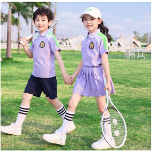 幼儿园老师园服夏装新款校服套装小学生班服紫色学院风运动会套装