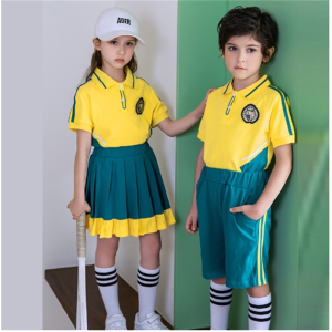 夏装儿童毕业班服运动短袖纯棉黄色夏季小学生校服套装
