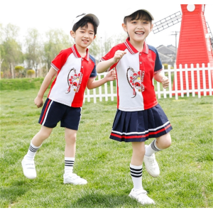 夏装儿童运动会班服红色一年级小学生校服套装中国风潮