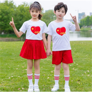 小学生校服夏装六一儿童表演服班服套装幼儿园园服短袖红色中国风