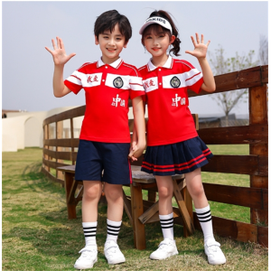 小学生校服夏装红色短袖套装中国运动会夏季儿童班服幼儿园园服潮