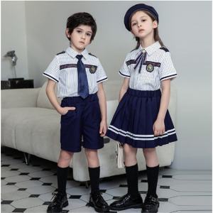 小学生校服夏季班服幼儿园园服夏装条纹短袖英伦风儿童毕业照服装