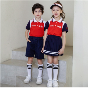 幼儿园园服夏季小学生中国短袖校服儿童红色毕业服装班服夏天套装