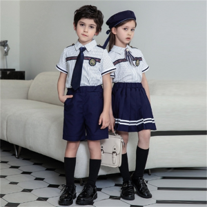 小学生校服夏季班服幼儿园园服夏装条纹短袖英伦风儿童毕业照服装