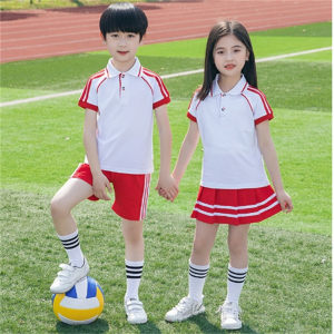 小学生校服夏季短袖两件套红色一年级儿童班服运动套装幼儿园园服
