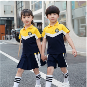 儿童黄色套装短袖运动服班服小学生校服两件套夏季