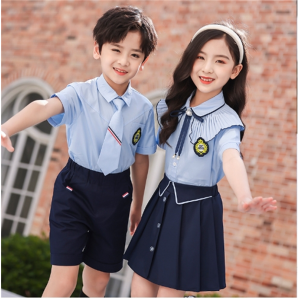 夏装英伦风儿童短袖班服毕业照蓝色小学生夏季校服套装
