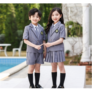 幼儿园园服夏季学院风男女童衬衣套装小学生校服班服装棉英伦风灰
