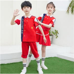 校服套装小学生班服2件套红色运动会短袖合唱毕业照幼儿园园服夏