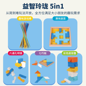 益智玲珑5in1儿童益智玩具思维训练玩具6岁+亲子互动桌游