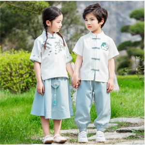 2023新款小学生中国风毕业照儿童演出服夏装古装国学汉服亲子套装