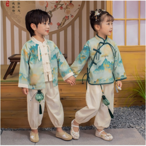 儿童汉服男童秋季古装套装国学服女童唐装小学生古风童装表演出服