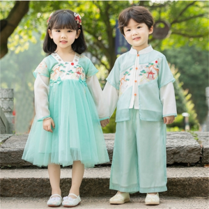 高端汉服男童唐装女童中国风套装春秋款宝宝中式礼服儿童民族服装