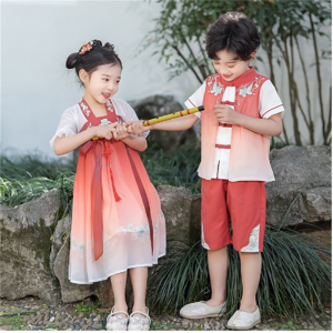 男童唐装夏季套装儿童汉服女童古装连衣裙宝宝中国风幼儿园表演服