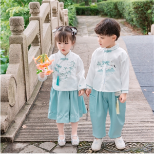 女童古装幼儿开学表演出服春秋款儿童唐装民族汉服男童中国风套装