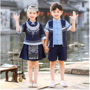 广西壮族服装三月三民族服装儿童少数民族演出服女童男童舞蹈服饰