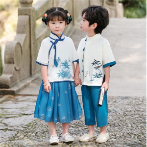 儿童改良版短袖汉服夏季男女童中国风国学唐装套装幼儿园表演出服