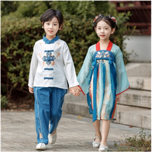 儿童古风超仙汉服国学演出服女秋季连衣裙中国风超仙古装男童唐装