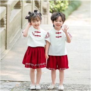 男童汉服夏季薄款短袖套装儿童唐装中国风夏装女童学院古装演出服