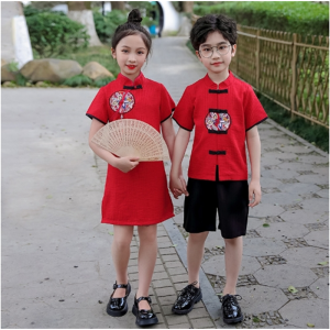 儿童汉服男童夏装国学服女童中国风古装改良唐装夏古风六一演出服