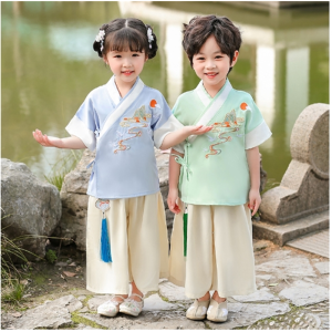 儿童短袖汉服夏装中国风男童演出服女童唐装古风幼儿园表演服套装