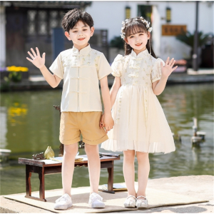 儿童古筝演出服汉服女童舞蹈服小学生六一大合唱表演服中国民国风