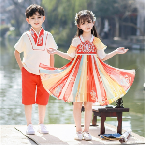汉服男童女童夏装儿童国学服演出服古装夏季古风六一唐装2023新款