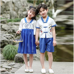六一儿童演出服中国风男童表演服装夏小学生国学汉服女童民国唐装