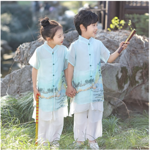 儿童汉服夏装中国风男童演出服女童唐装古风薄款幼儿园表演服套装