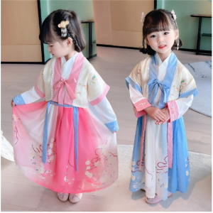 女童汉服春秋2023新款儿童古装超仙连衣裙小女孩春装唐装套装批发