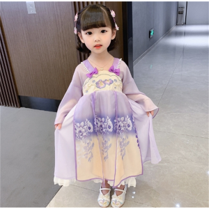 女童时尚紫樱汉服襦裙2023春秋新款儿童公主裙女宝宝洋气连衣裙潮