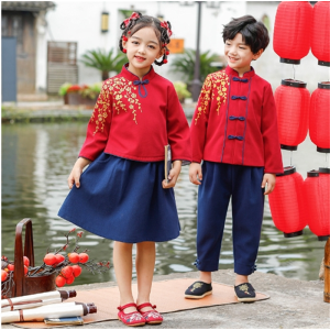 儿童唐装男童古风女童中国风国学服套装幼儿园园服小学班服汉服秋