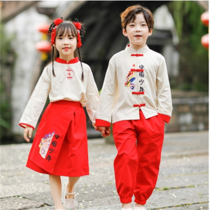 儿童国潮汉服男童中国风春秋唐装女童古装小女孩中式表演服国学服