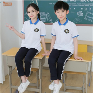 夏季初中小学生校服短袖男女运动会团体服套装蓝白高中生班服