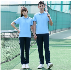 夏季中学生校服套装 高中小学短袖班服学院风 蓝色T恤运动服夏装