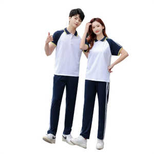夏季初中学生班服短袖长裤套装高中校服大码蓝白两件套运动表演服