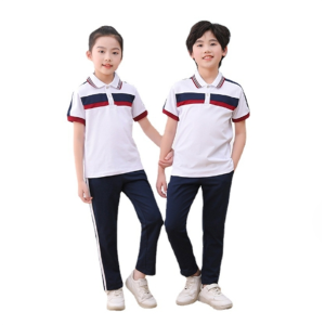 夏季中学生校服套装 高中生蓝白T恤学院风短袖裙子班服翻领运动服