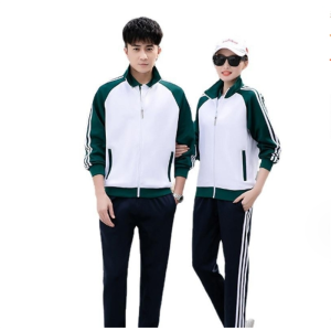 初中大学生班服大码男女长袖运动套装白色高中生校服两件套